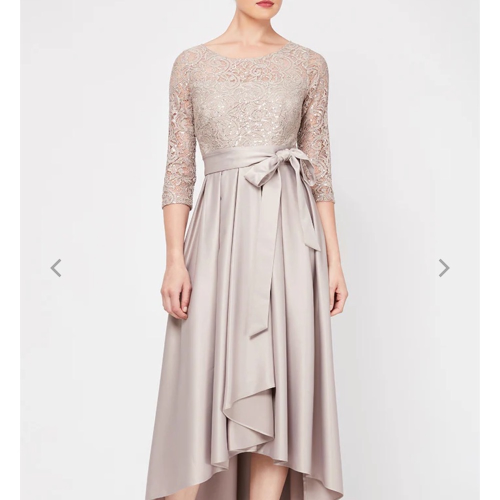 Alex Evenings- Sequin Lace Party Dress with Satin Skirt & Ribbon Belt 12p